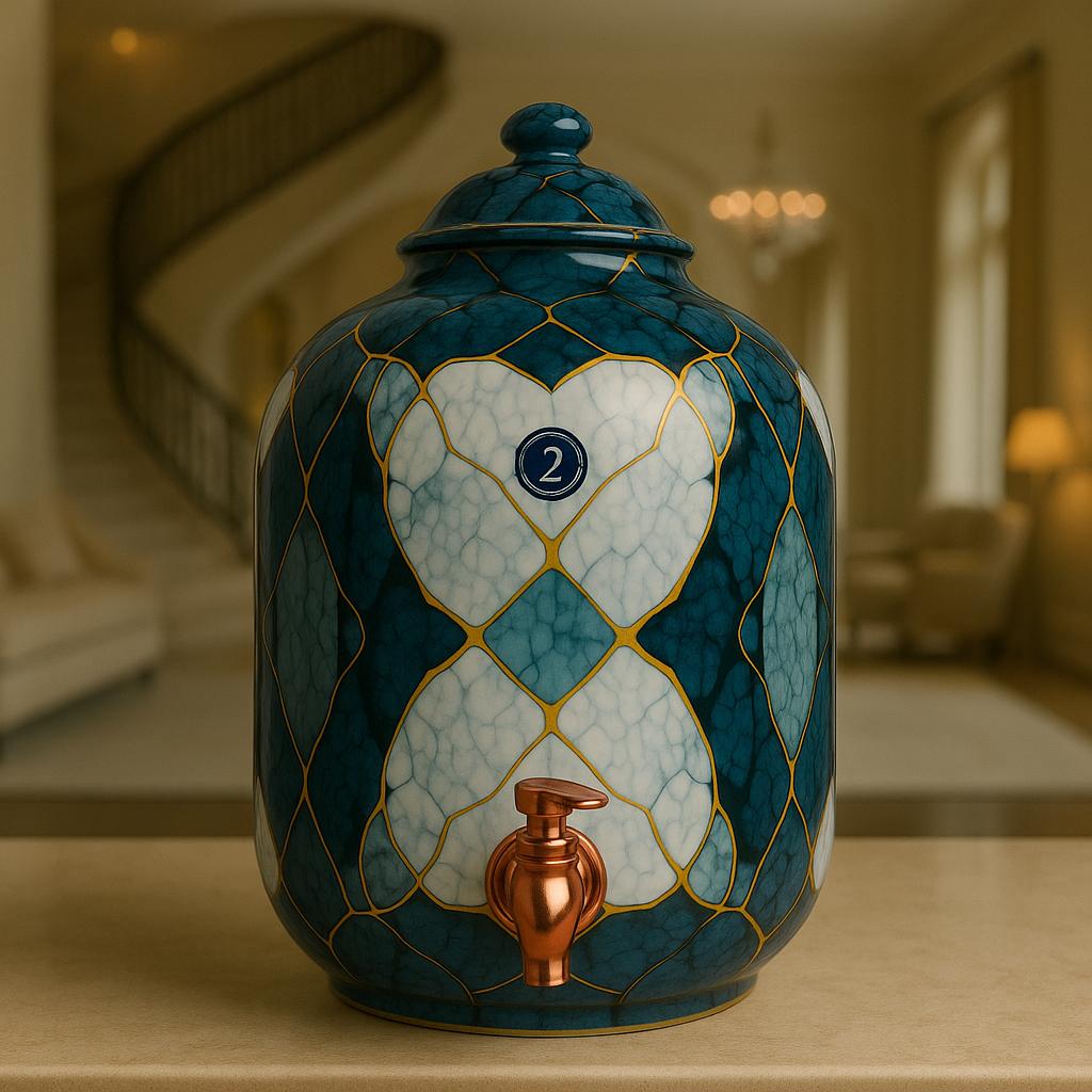 Siamrith Imperial Blue Marble Copper Matka(8 Litre) - Image 3